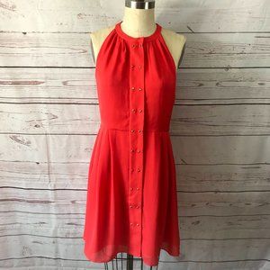 Parker NY Women's‎ Orange Nicole Stud-Front Sleeveless 100% Silk Dress